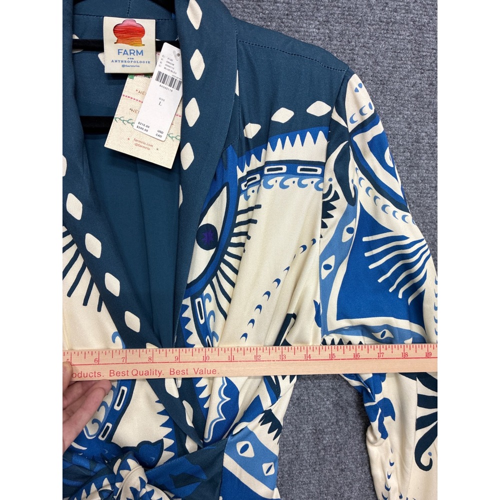 Farm Rio for Anthropologie Blue Graphic Print Wrap Mini Dress NWT Size L - Picture 4 of 8
